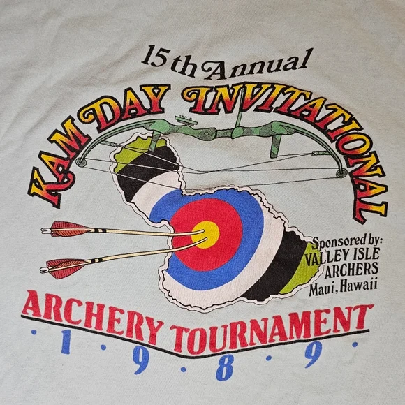 Vintage Distressed 1989 Archery Tournament Kam Day Maui, Hawaii Mens XL Shirt - Picture 3 of 9